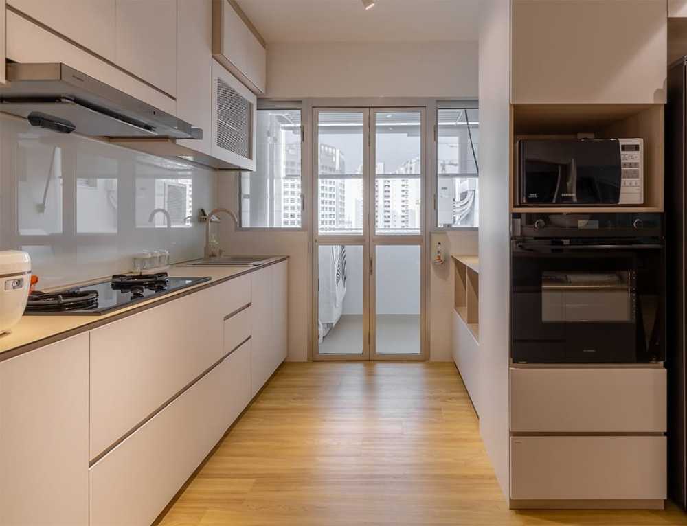 Scandinavian Kitchen with Countertop and Kitchen Backsplash