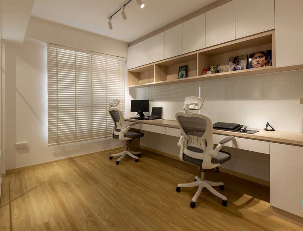 Scandinavian Study with Bookshelf and Desk Chairs