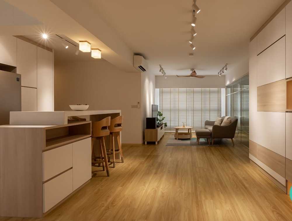 Scandinavian Living Room with Vinyl Flooring and TV Console