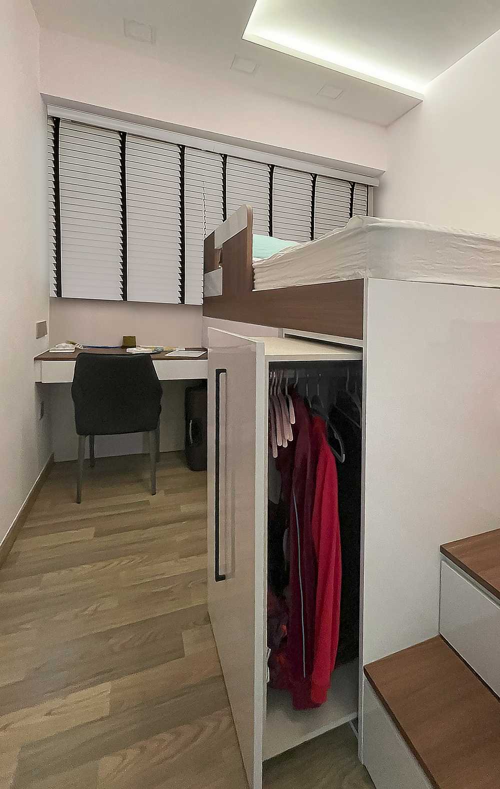 Contemporary Kids Room with Platform Bed and Wardrobe