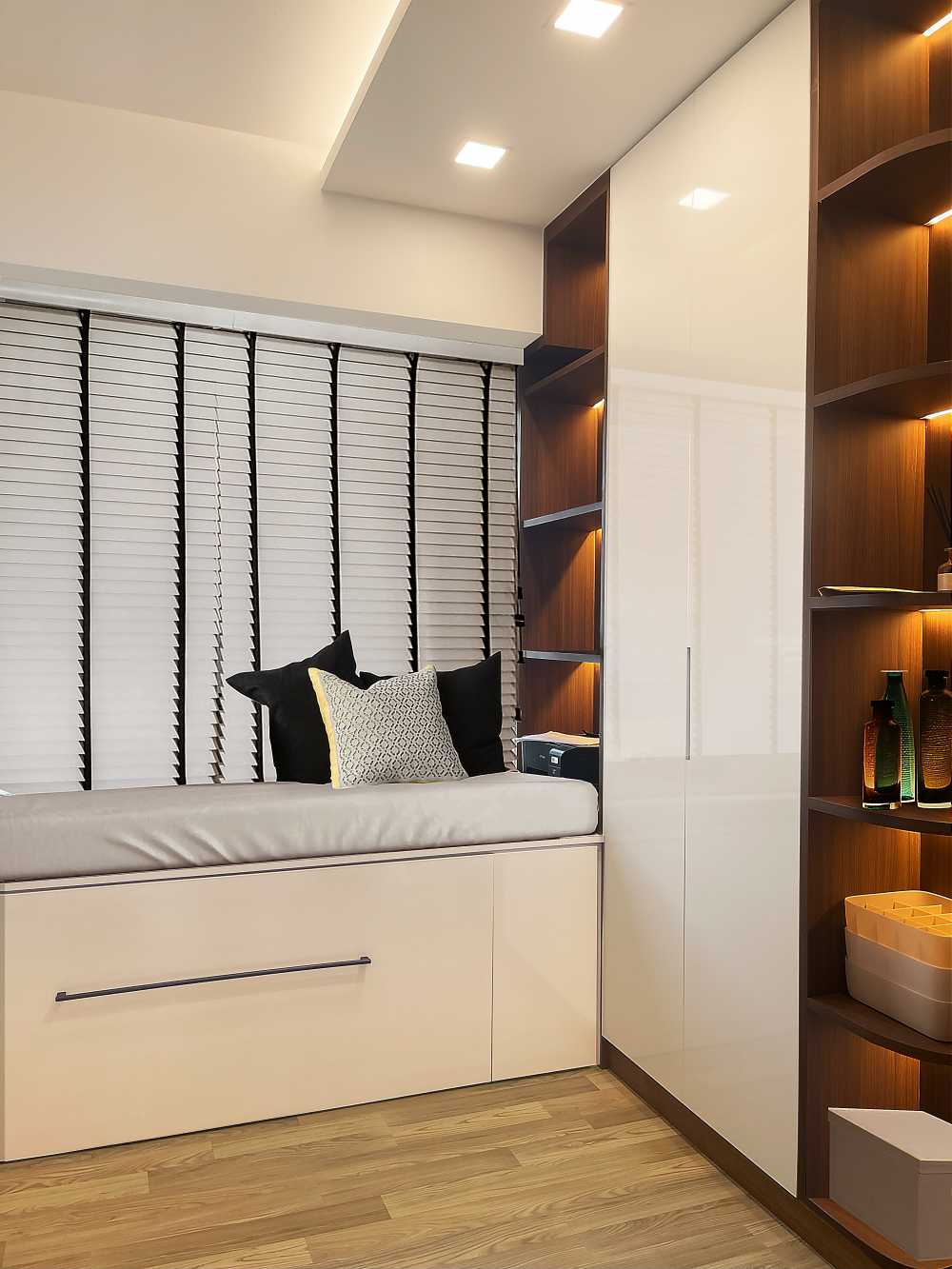 Contemporary Living Room with Vinyl Flooring and Storage Cabinets