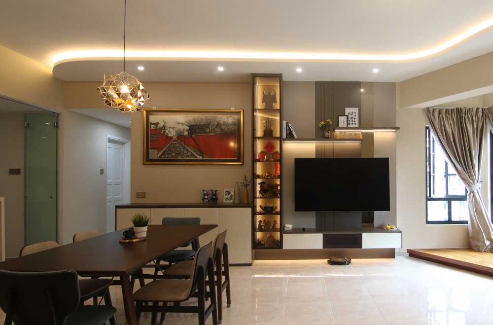 Contemporary Living Room with TV Console and Feature Wall