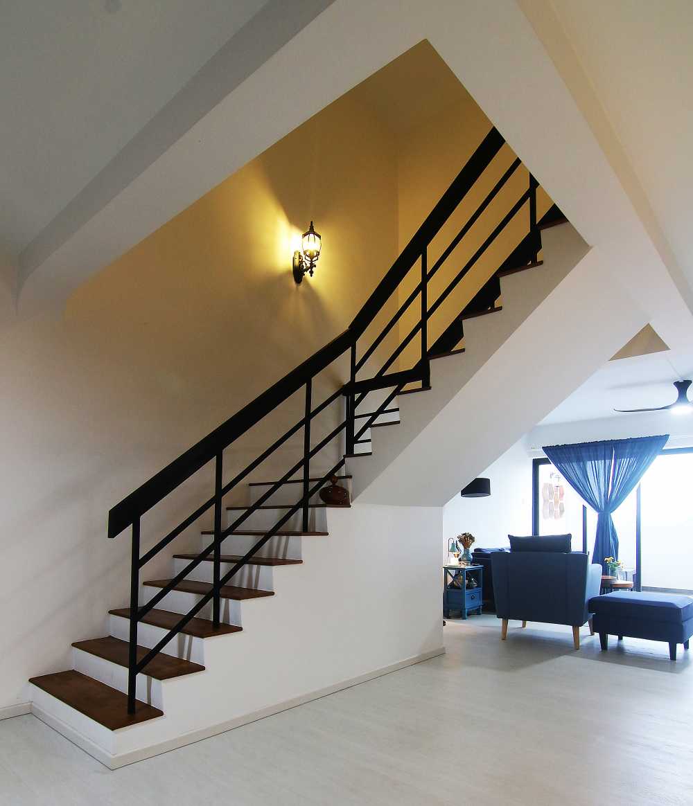 Scandinavian Hallway with Staircase and Lighting