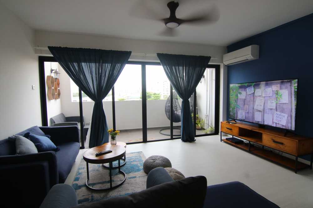 Scandinavian Living Room with Vinyl Flooring and TV Console