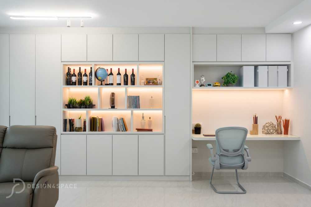 Modern Study with Ceiling Light and Desk Chairs