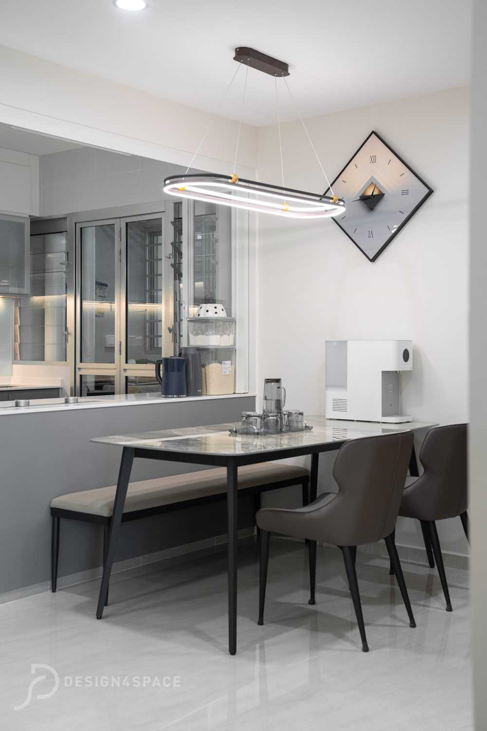 Modern Dining Room with Drop Light and Dining Table