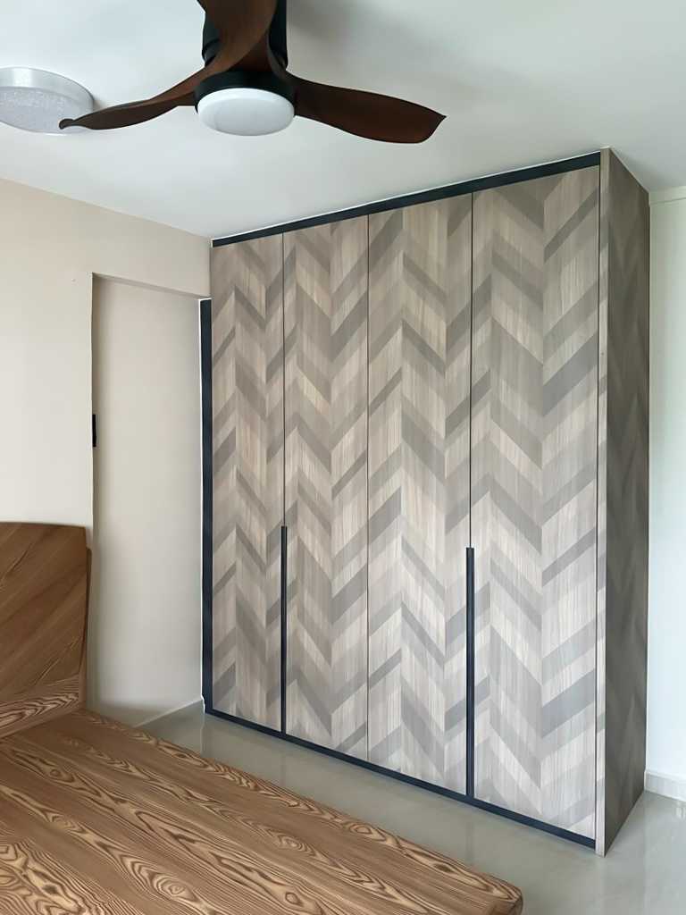 Scandinavian Bedroom with Wardrobe and Paintings