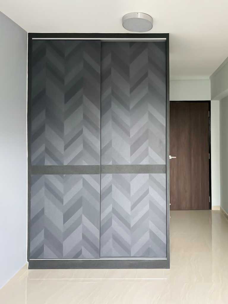 Scandinavian Bedroom with Wardrobe and Paintings
