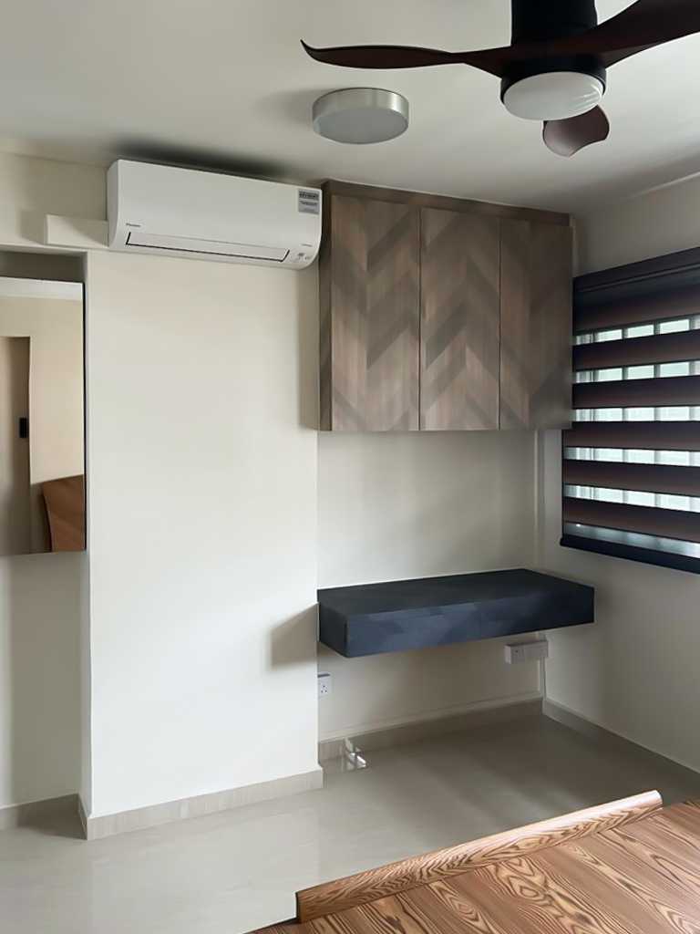 Scandinavian Bedroom with Window Grille and Bedroom Dresser