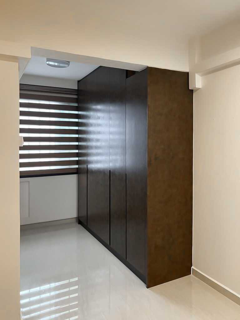 Scandinavian Bedroom with Wardrobe and Window Grille