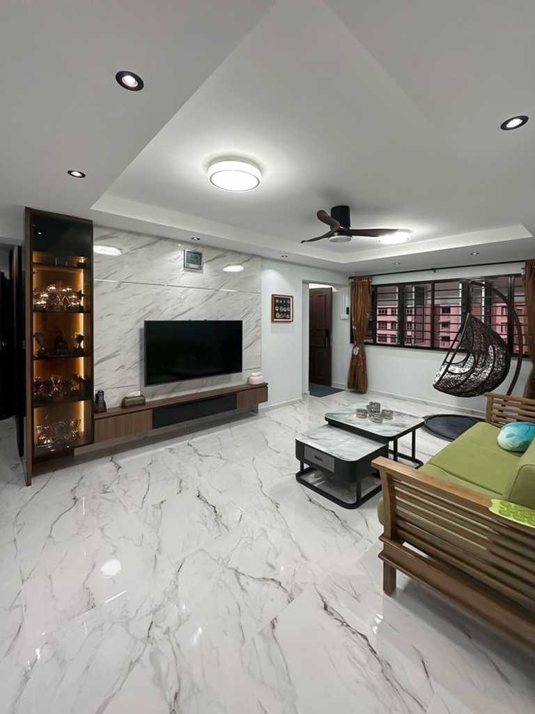 Scandinavian Living Room with TV Console and Paintings