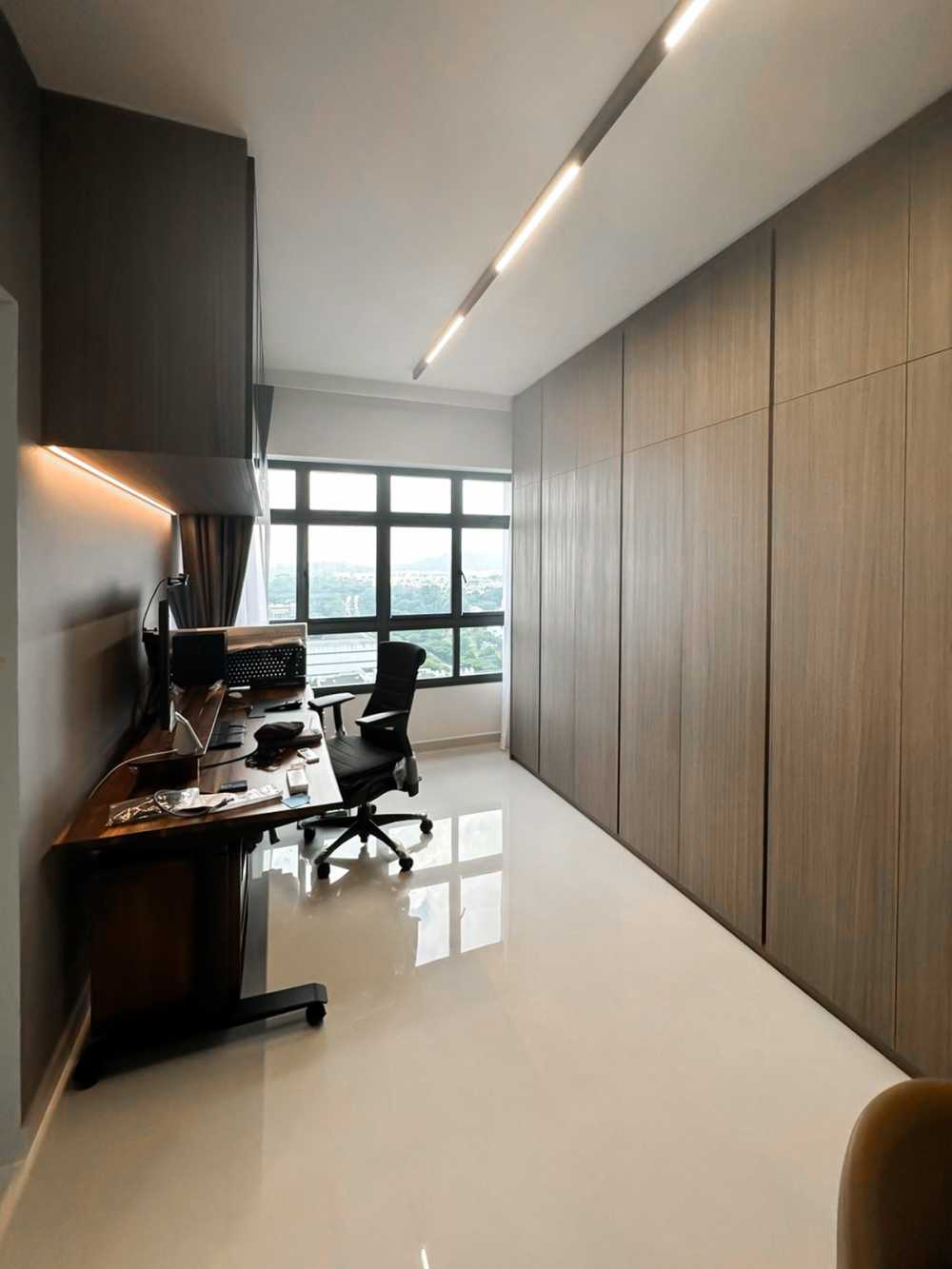 Scandinavian Bedroom with Wardrobe and Window Grille
