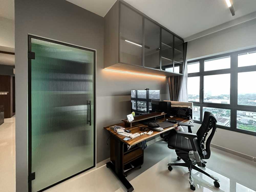 Scandinavian Study with Glass Door and Window Grille