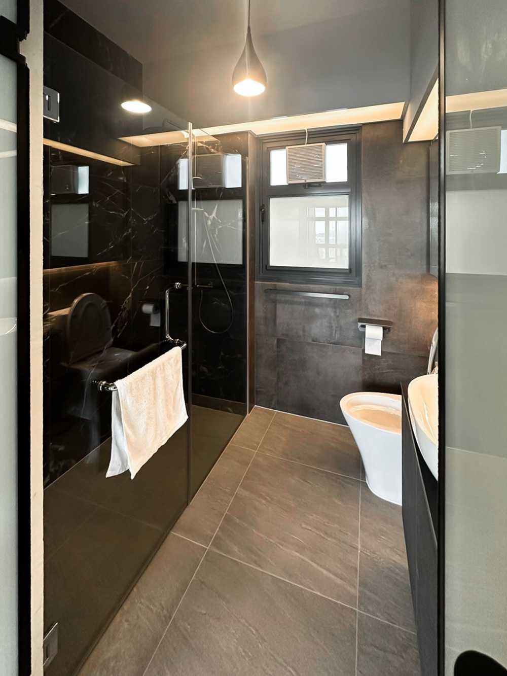 Scandinavian Bathroom with Shower Screen and Bathroom Storage