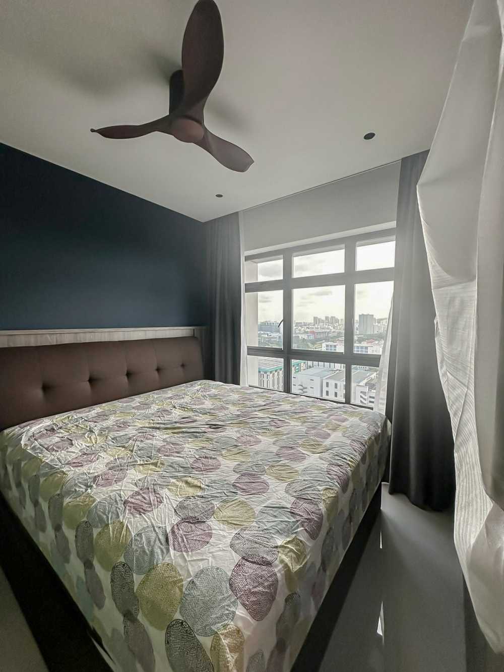 Scandinavian Bedroom with Window Grille and Paintings