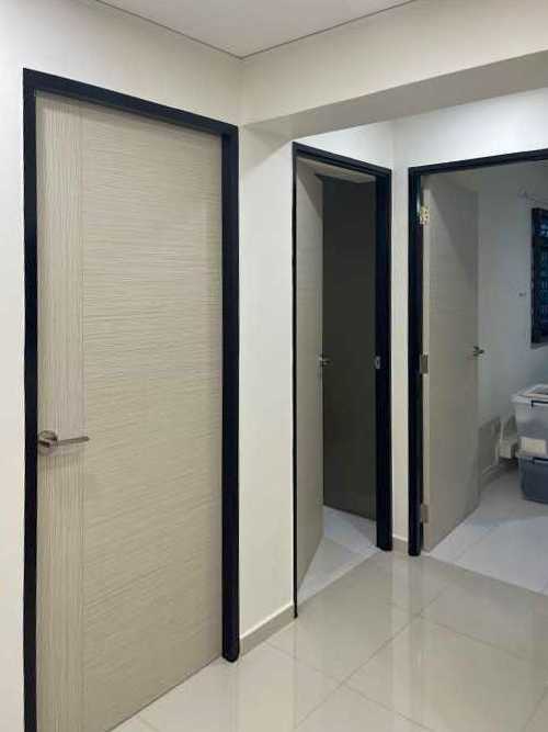 Contemporary Hallway with Doors and Wood Doors