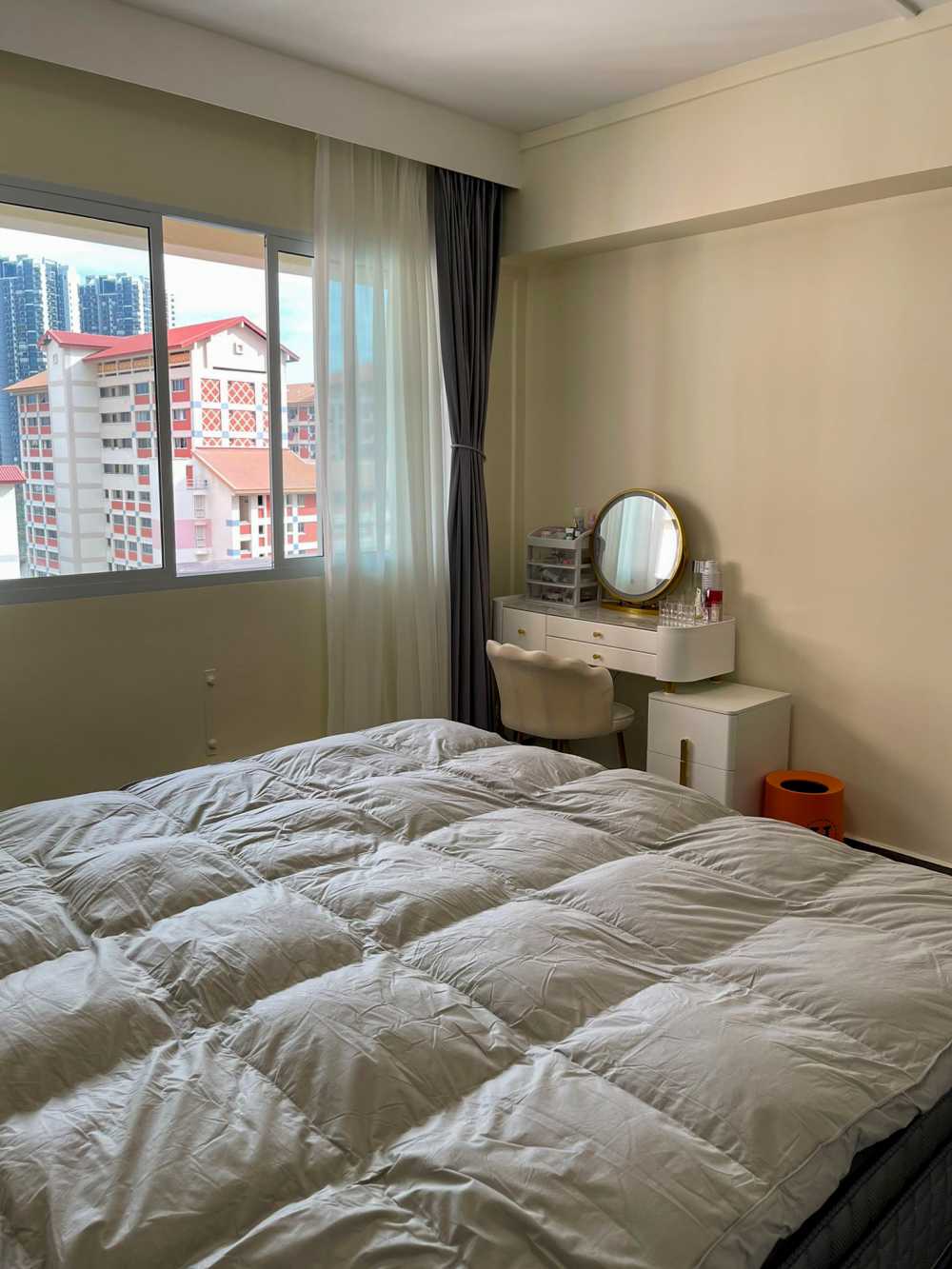 Modern Bedroom with Curtain and Queen Bed