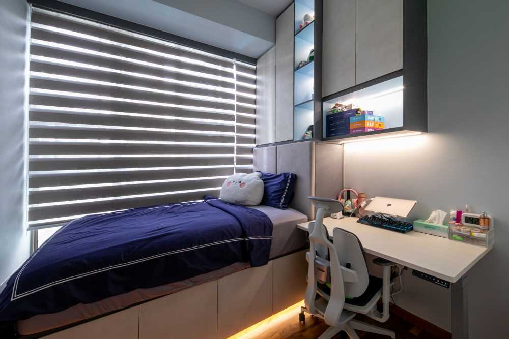 Contemporary Bedroom with Bookshelf and Wardrobe