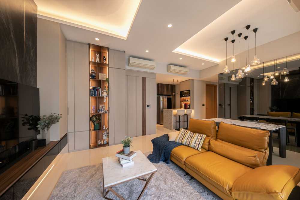 Contemporary Living Room with TV Console and Carpet