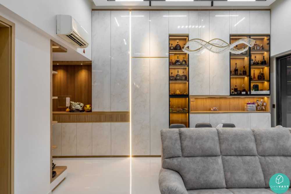 Modern Living Room with Marble Floor and Feature Wall
