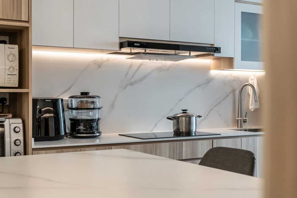 Modern Kitchen with Granite Floor and Kitchen Tap
