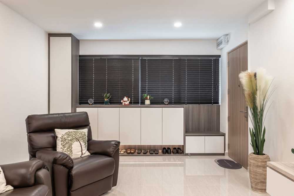 Modern Entryway with Seating Bench and Small Storage