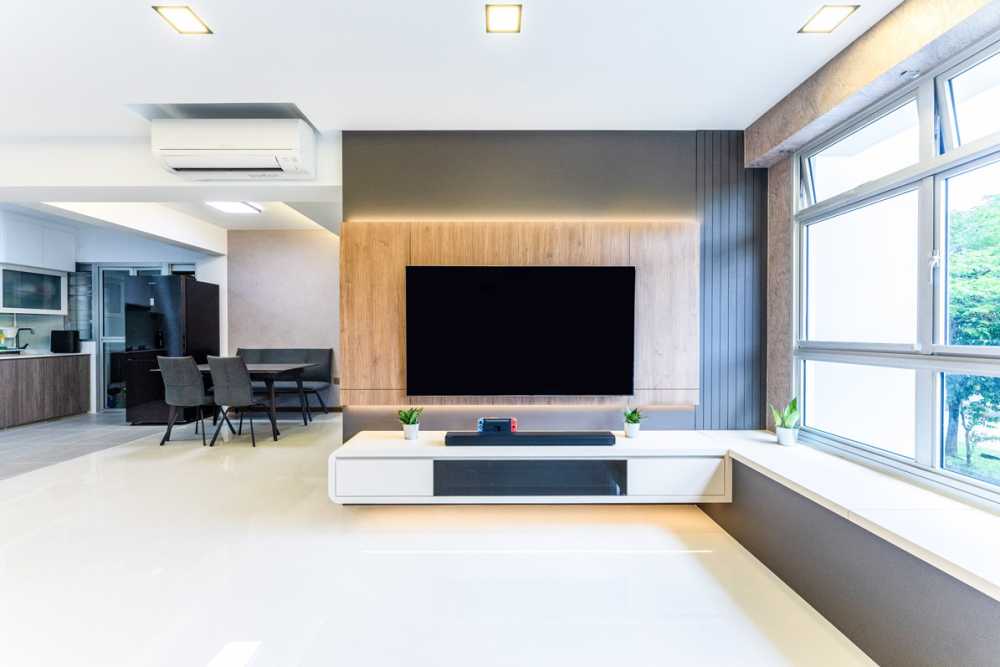 Modern Living Room with TV Console and Feature Wall
