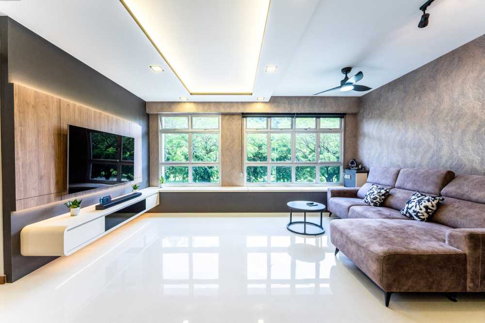 Modern Living Room with TV Console and Feature Wall