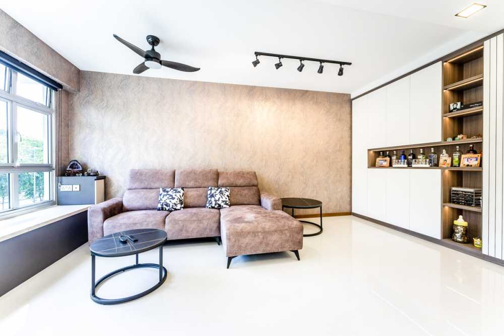 Modern Living Room with Feature Wall and Bay Window