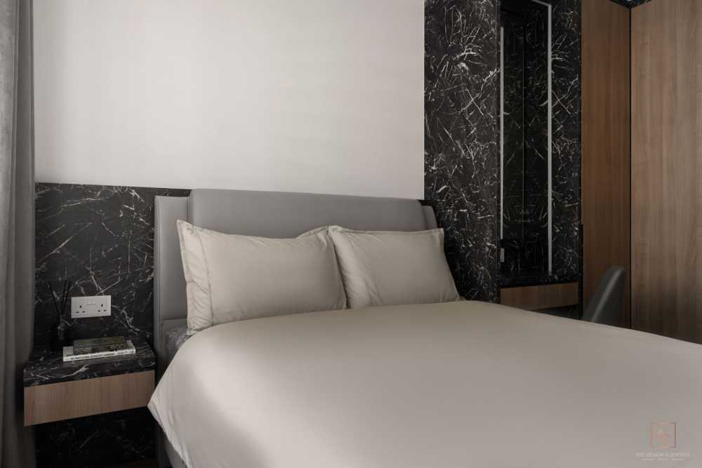 Contemporary Bedroom with Bedside Table and Bedroom Dresser