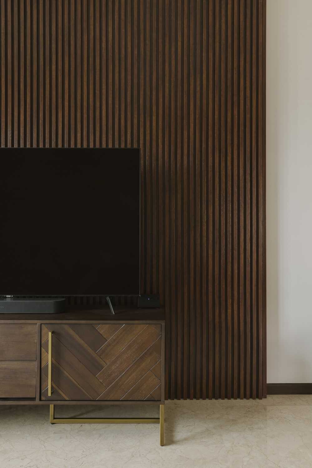 Industrial Living Room with Marble Floor and TV Console