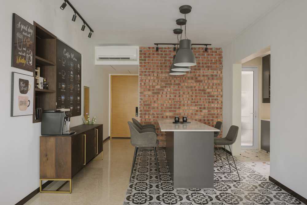 Industrial Dining Room with Feature Wall and Dining Table
