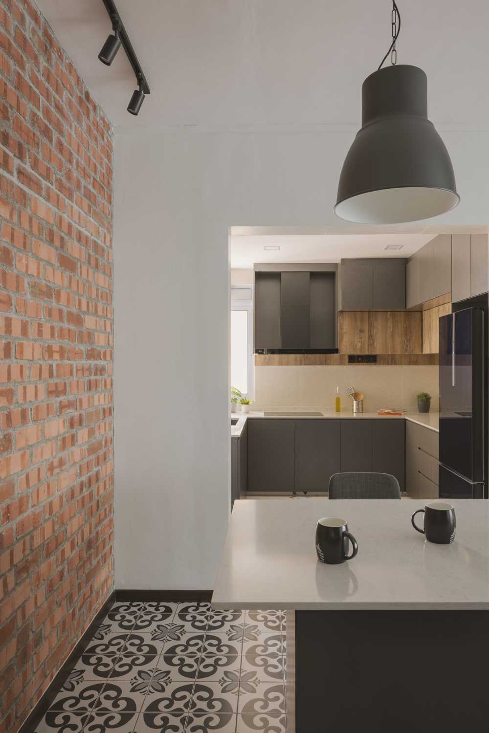 Industrial Kitchen with Feature Wall and Kitchen Island