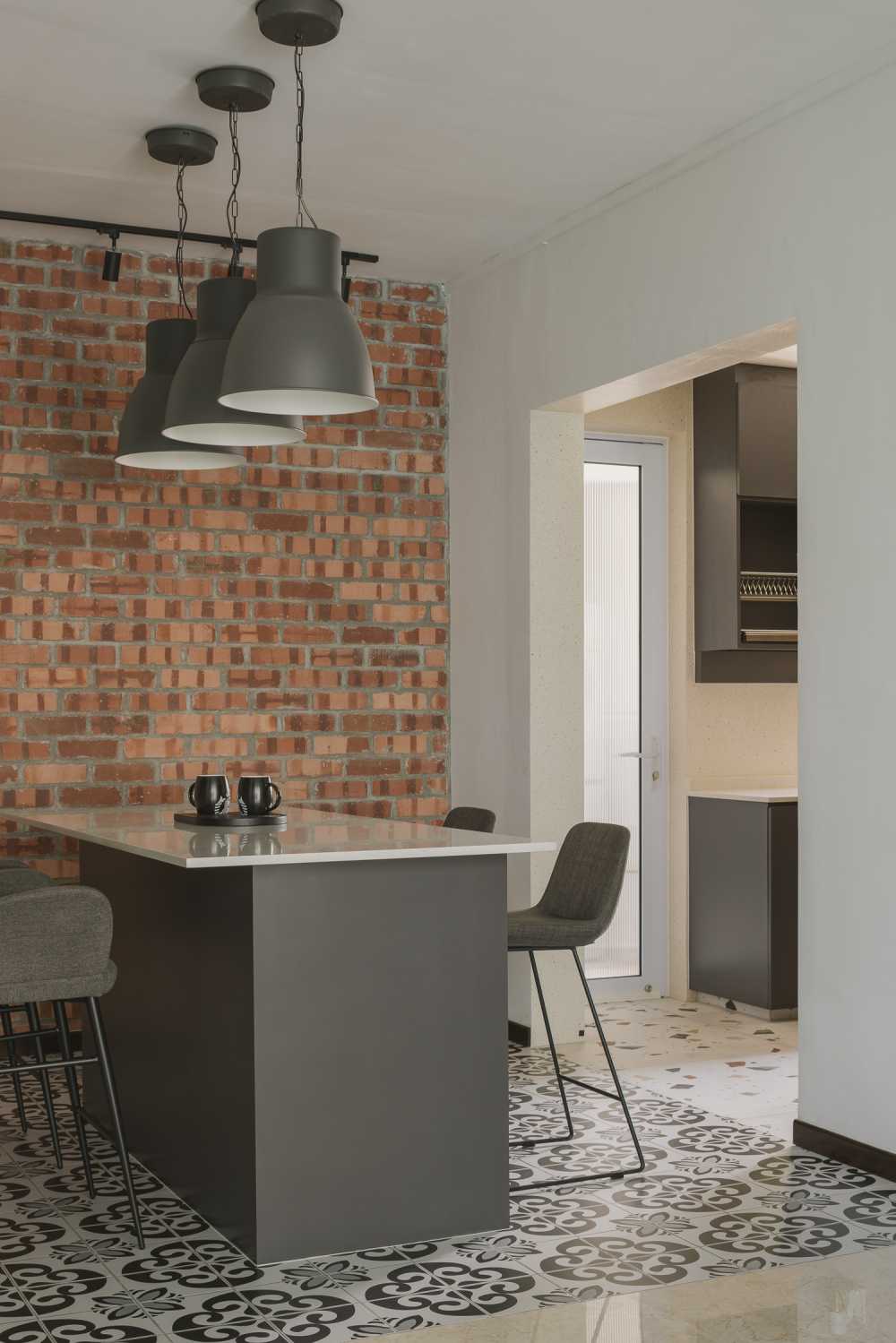 Industrial Dining Room with Feature Wall and Dining Table