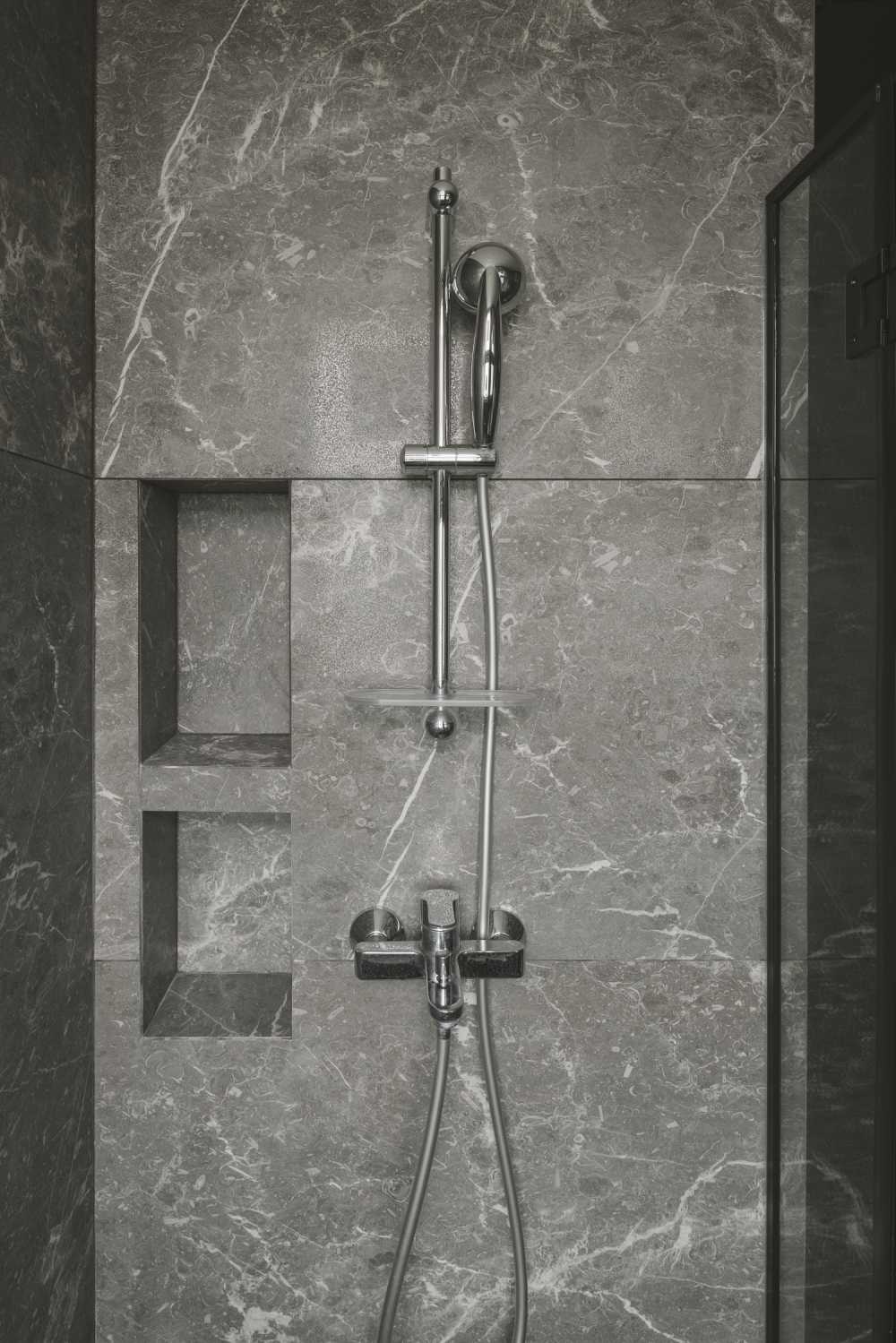 Industrial Bathroom with Feature Wall and Shower Screen