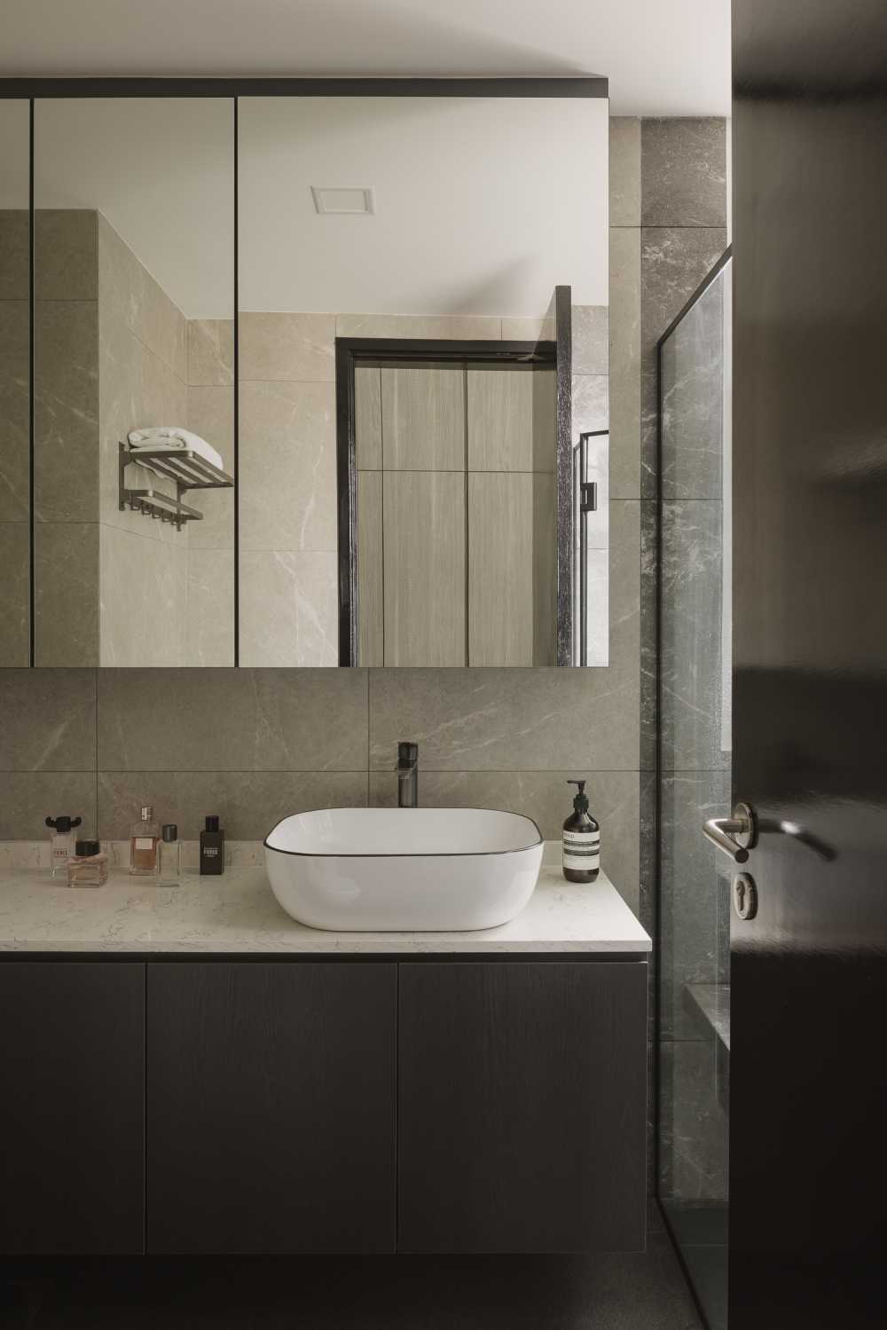 Industrial Bathroom with Mirror and Shower Screen