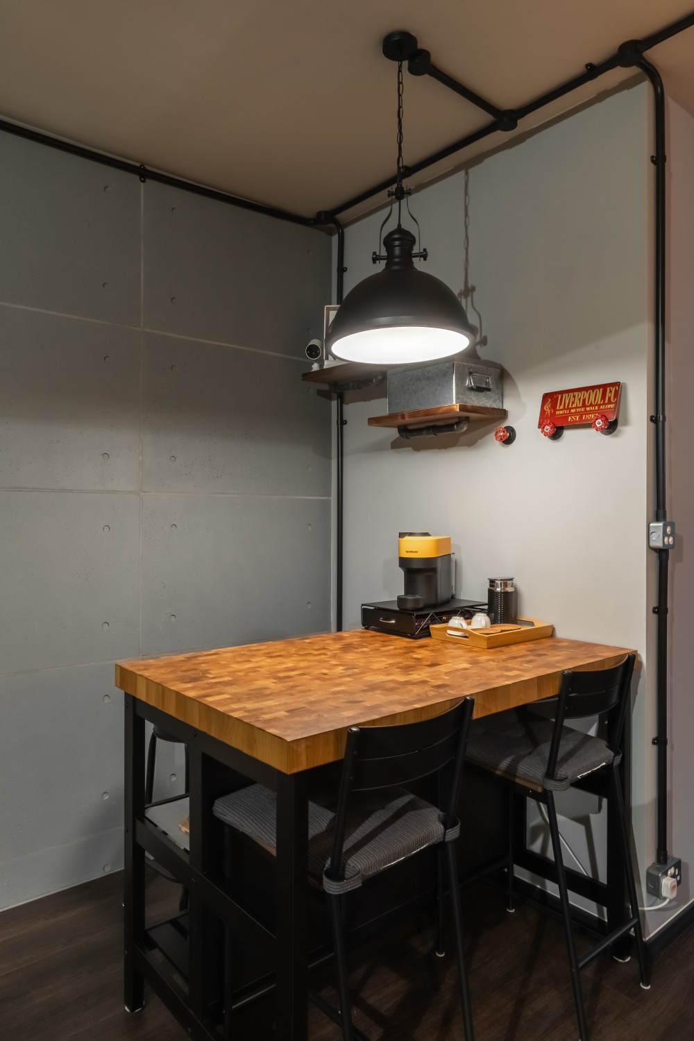 Industrial Dining Room with Feature Wall and Dining Table
