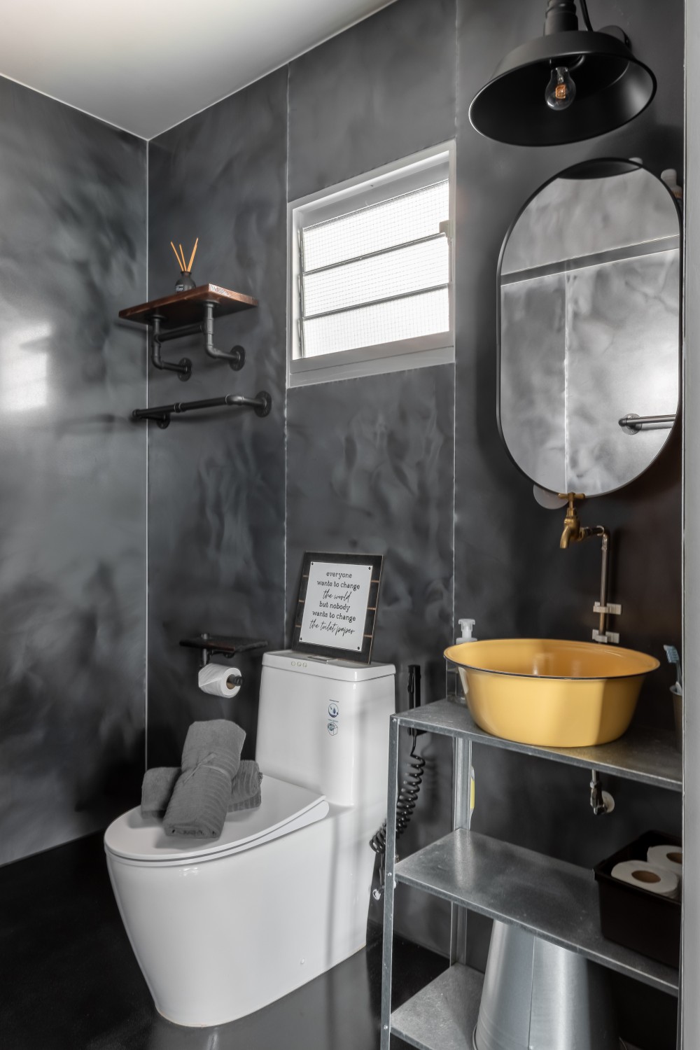 Industrial Bathroom with Mirror and Bathroom Storage