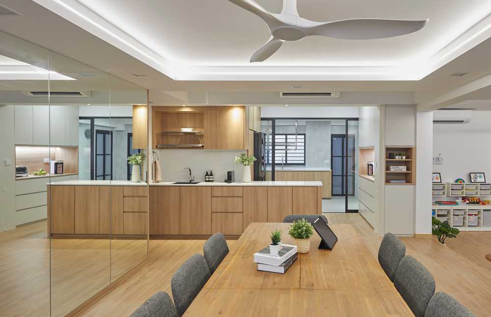 Scandinavian Dining Room with Glass Door and Sideboard