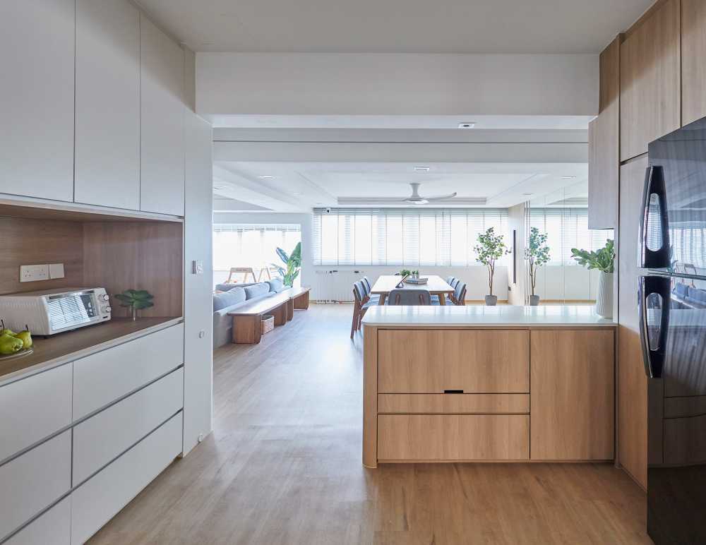 Scandinavian Kitchen with Kitchen Island and Kitchen Backsplash