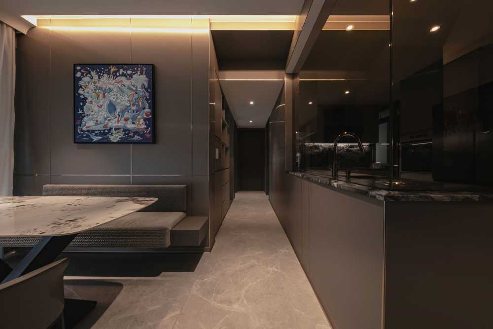Modern Dining Room with Ceiling Light and Dining Table