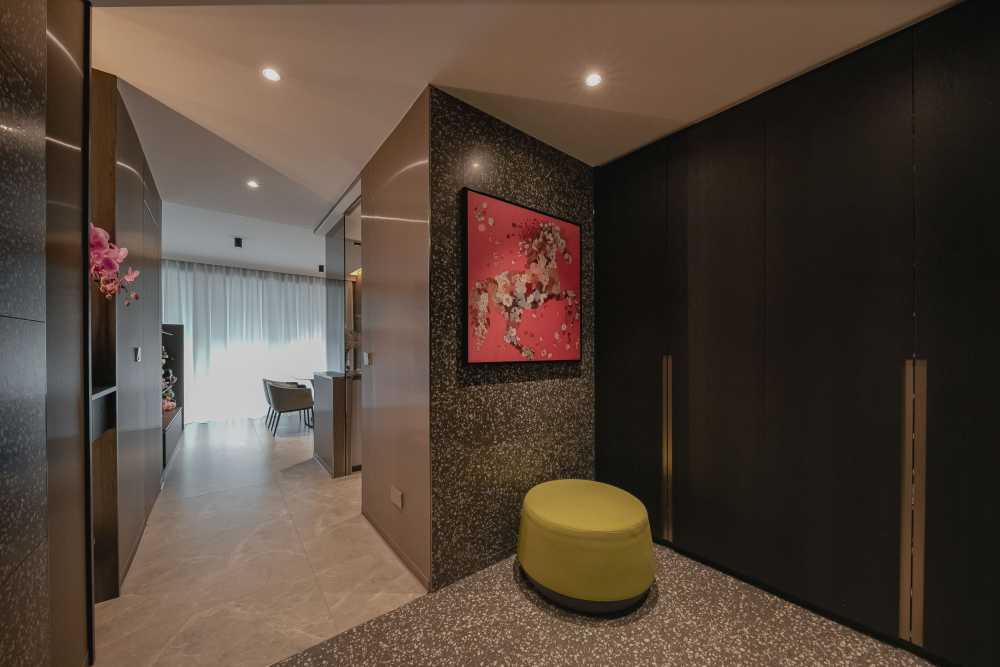 Modern Entryway with Seating Bench and Shoe Cabinets
