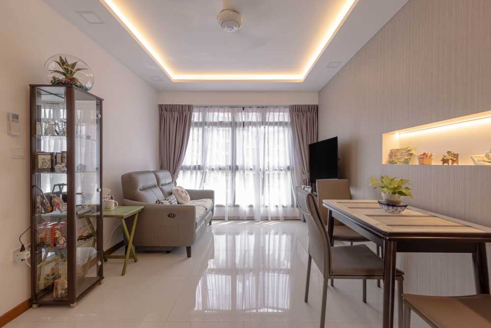 Minimalist Living Room with Marble Floor and TV Console