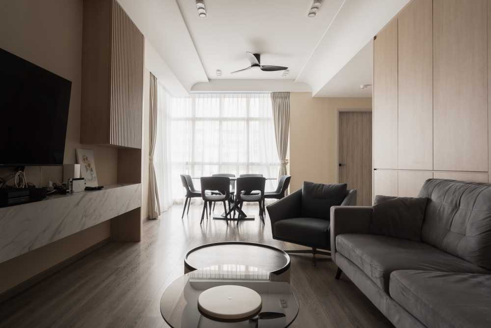 Minimalist Living Room with Vinyl Flooring and TV Console