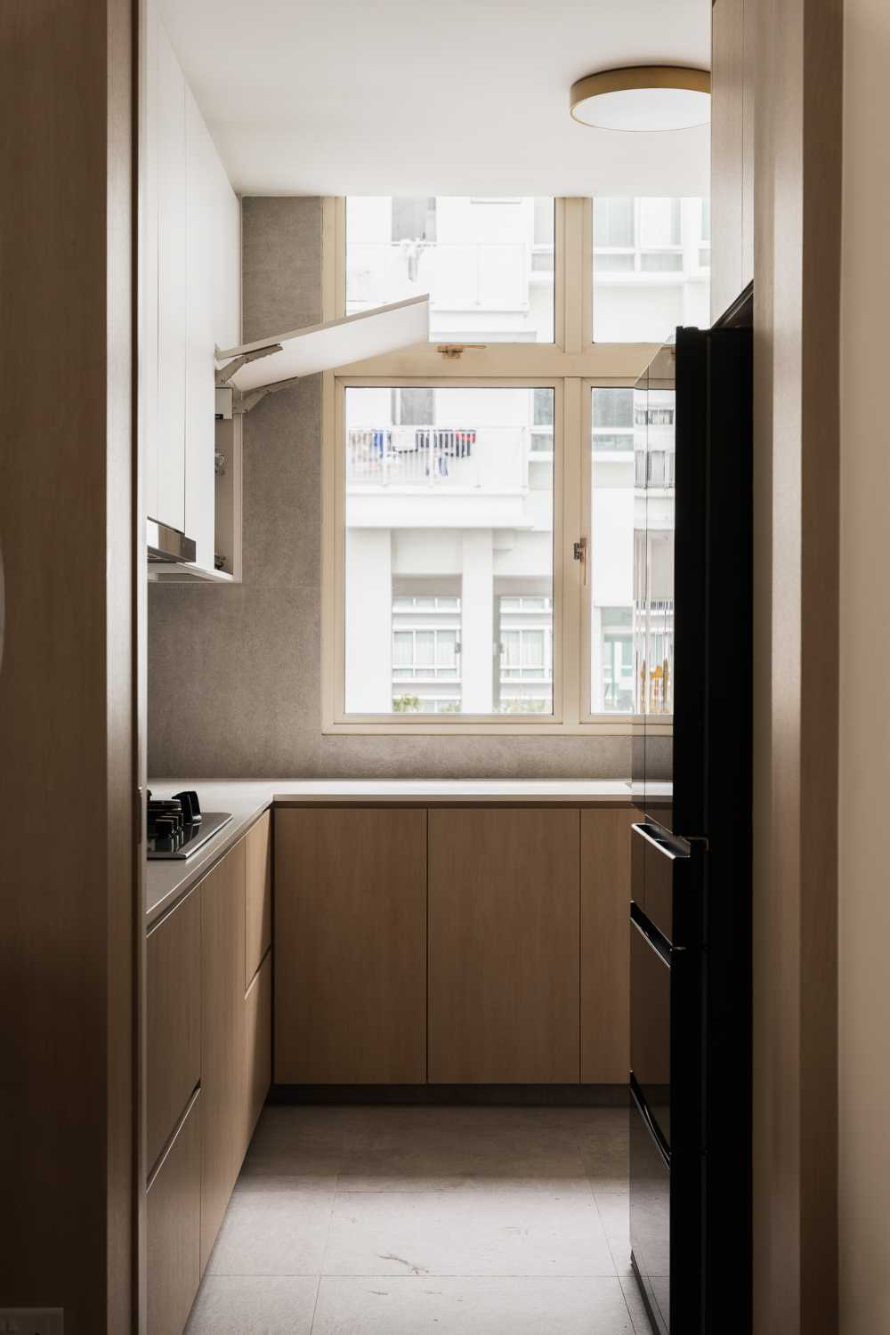 Minimalist Kitchen with Countertop and Vinyl Flooring
