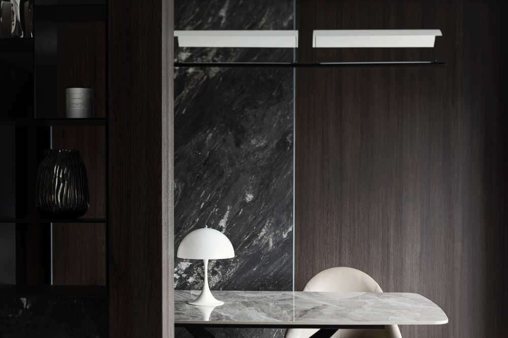 Modern Living Room with Feature Wall and Dining Table