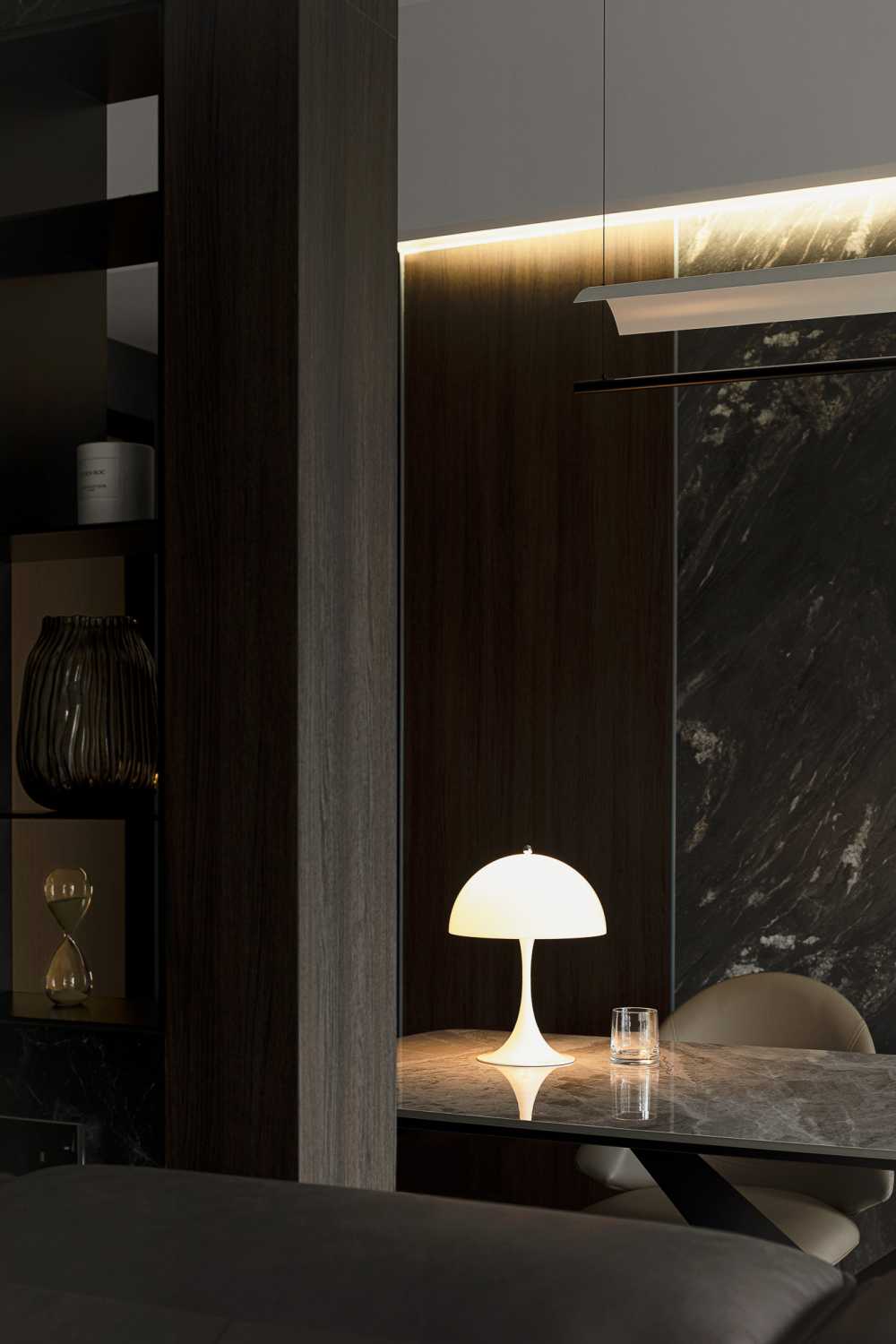 Modern Living Room with Mirror and Display Cabinets