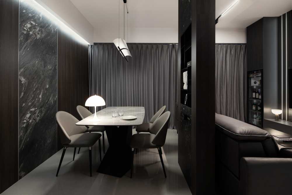 Modern Living Room with Feature Wall and Dining Table