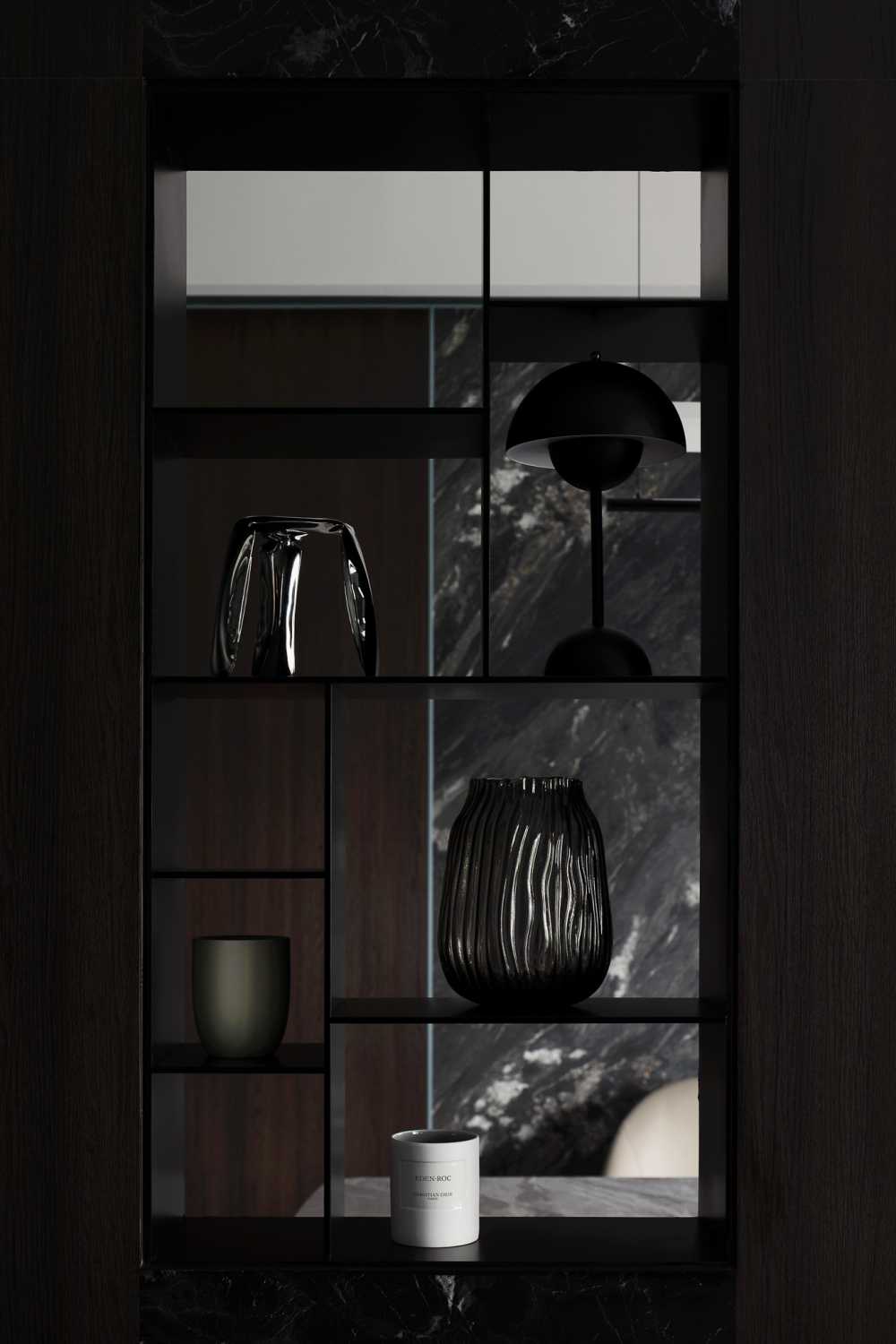 Modern Living Room with Feature Wall and Display Cabinets