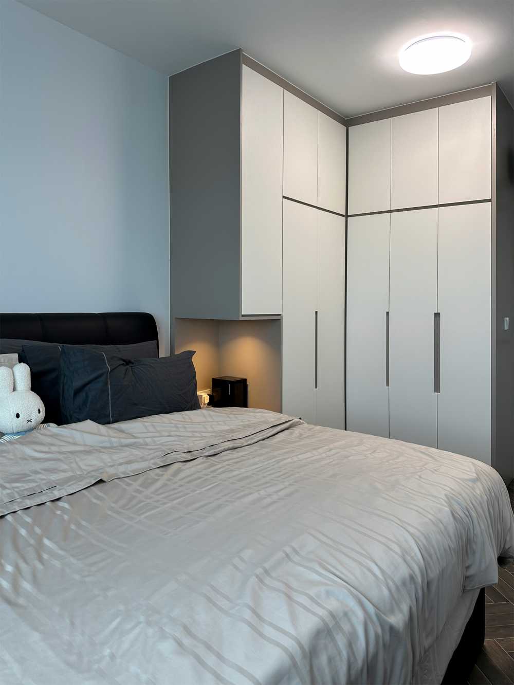 Scandinavian Bedroom with Wardrobe and Bedside Table